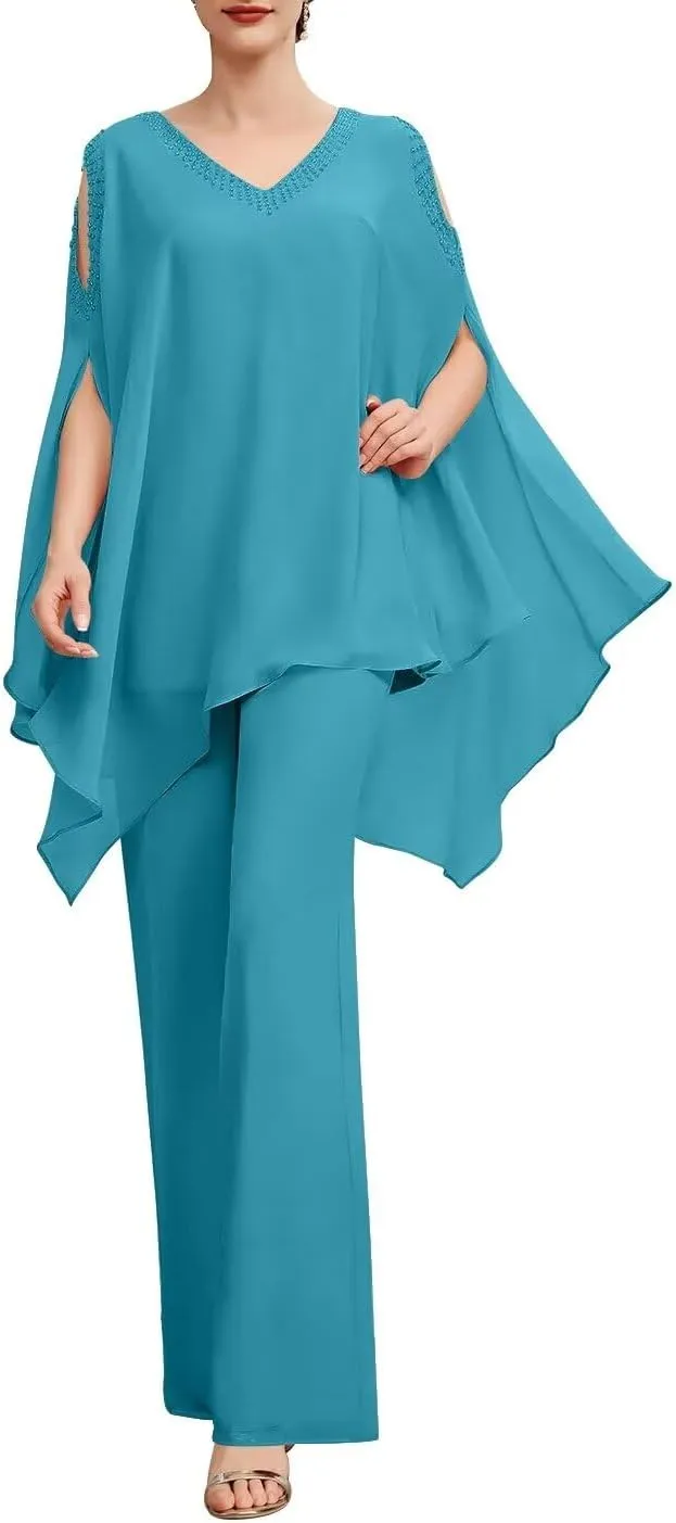2 Pieces Jumpsuit/Pantsuit Separates V Neck Mother of The Bride Pant Suits Wedding Guest Dresses