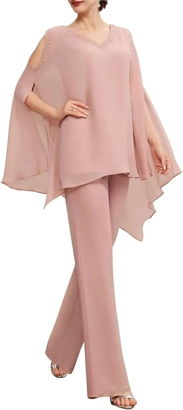 2 Pieces Jumpsuit/Pantsuit Separates V Neck Mother of The Bride Pant Suits Wedding Guest Dresses