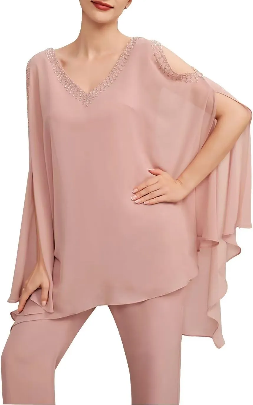 2 Pieces Jumpsuit/Pantsuit Separates V Neck Mother of The Bride Pant Suits Wedding Guest Dresses