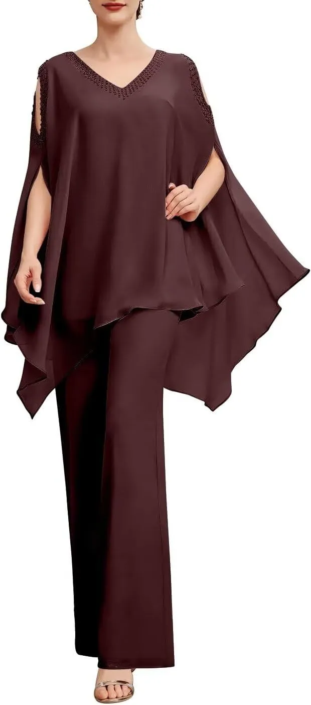 2 Pieces Jumpsuit/Pantsuit Separates V Neck Mother of The Bride Pant Suits Wedding Guest Dresses