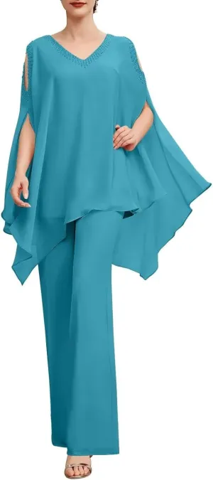 2 Pieces Jumpsuit/Pantsuit Separates V Neck Mother of The Bride Pant Suits Wedding Guest Dresses