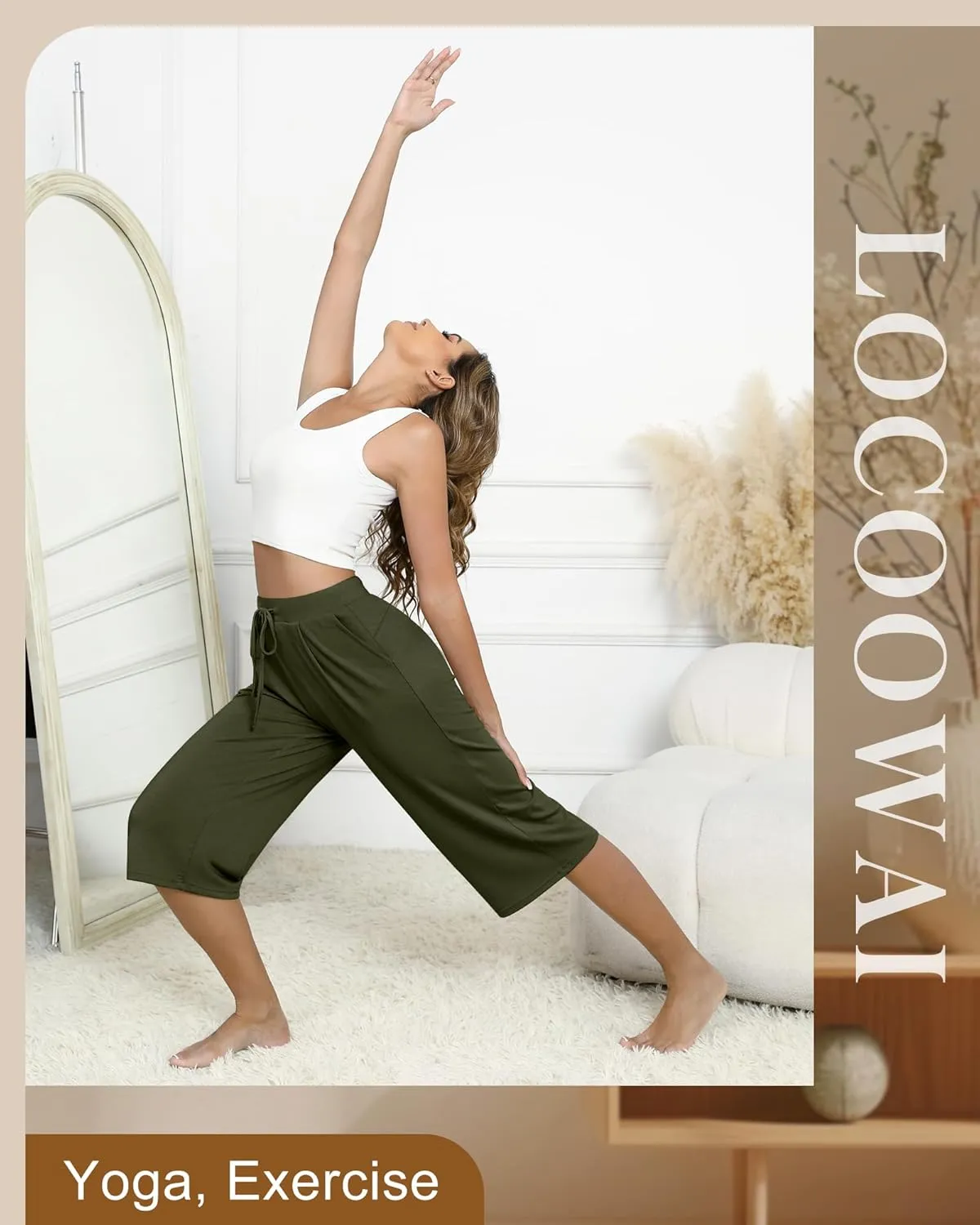 3 Pack Women's Capri Pants, Casual Wide Leg Yoga Pants High Waist Drawstring Cropped Lounge Trousers with Pockets
