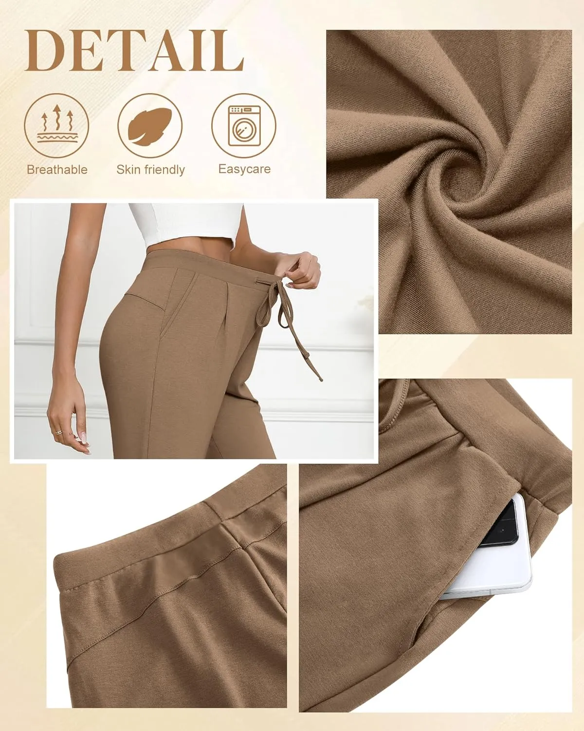3 Pack Women's Capri Pants, Casual Wide Leg Yoga Pants High Waist Drawstring Cropped Lounge Trousers with Pockets