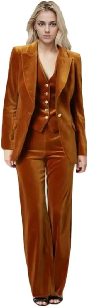 3 PC Womens Velvet Suit One Button Office Work Outfit Womens Pants Suit Prom Tuxedos