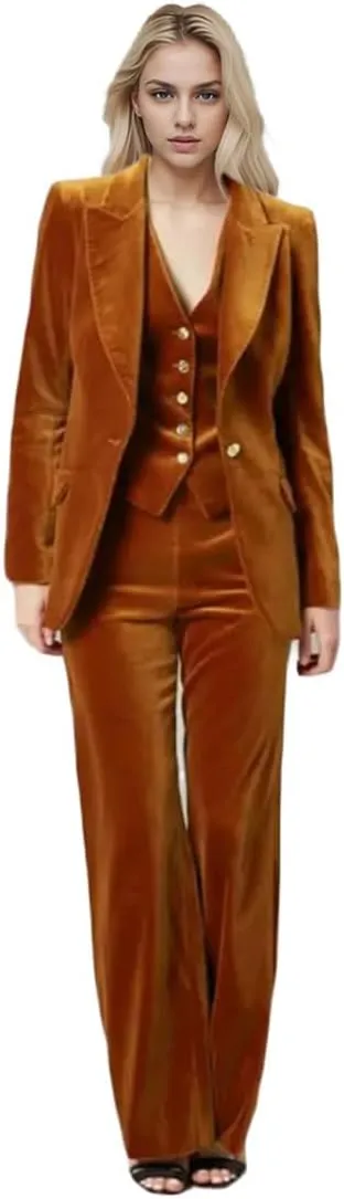 3 PC Womens Velvet Suit One Button Office Work Outfit Womens Pants Suit Prom Tuxedos