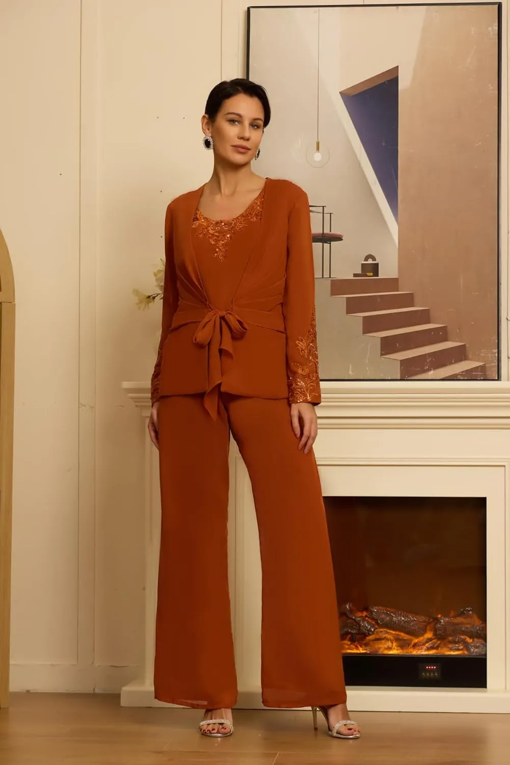 3 Piece Formal Pant Suits for Mother of The Bride for Women Wedding Guest Dressy Suit Gown with Jacket