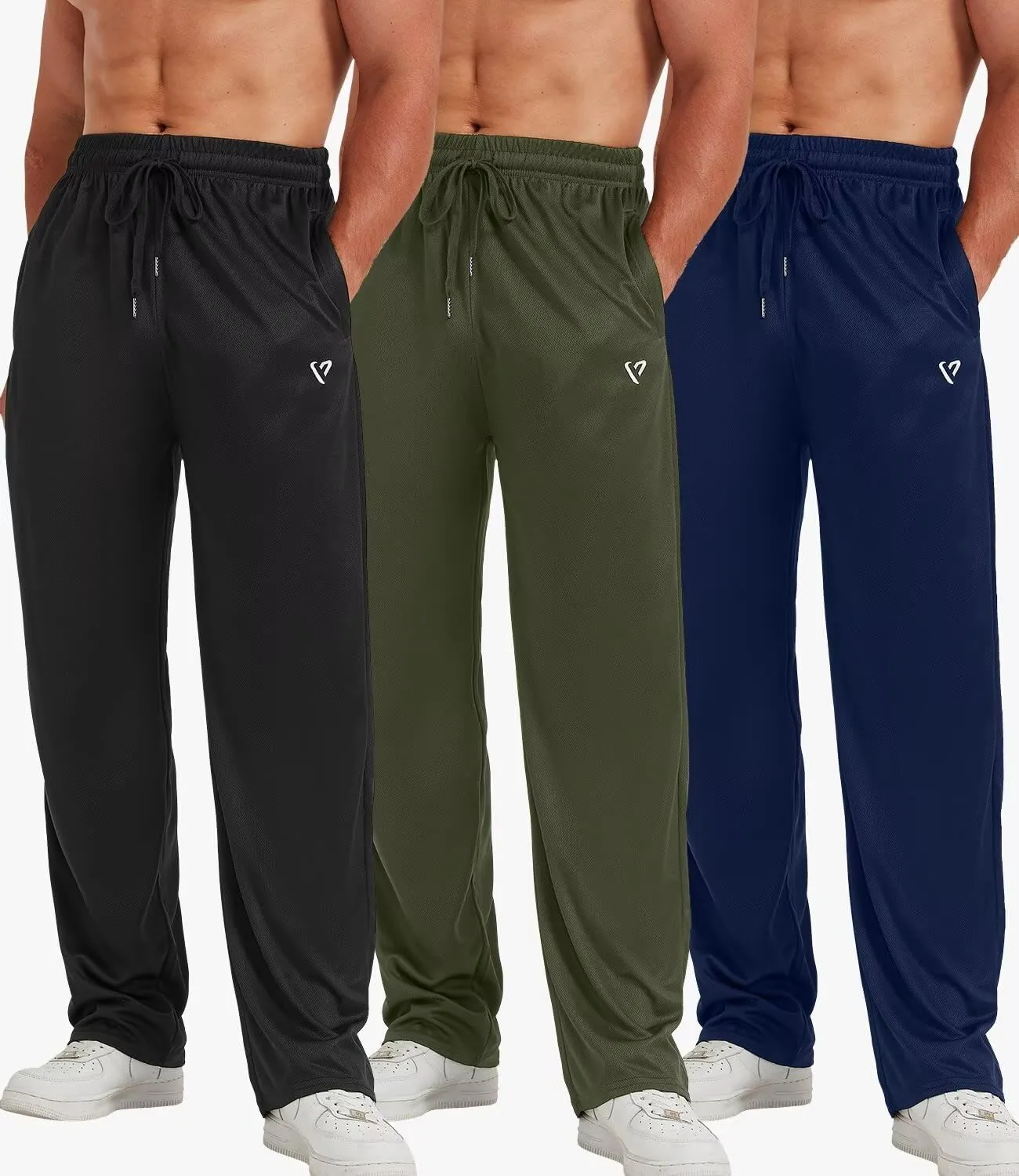 5 Pack Mens Sweatpants Open Bottom Joggers for Men with Zip Pockets Loose Fit Mesh Athletic Pants for Running,Casual