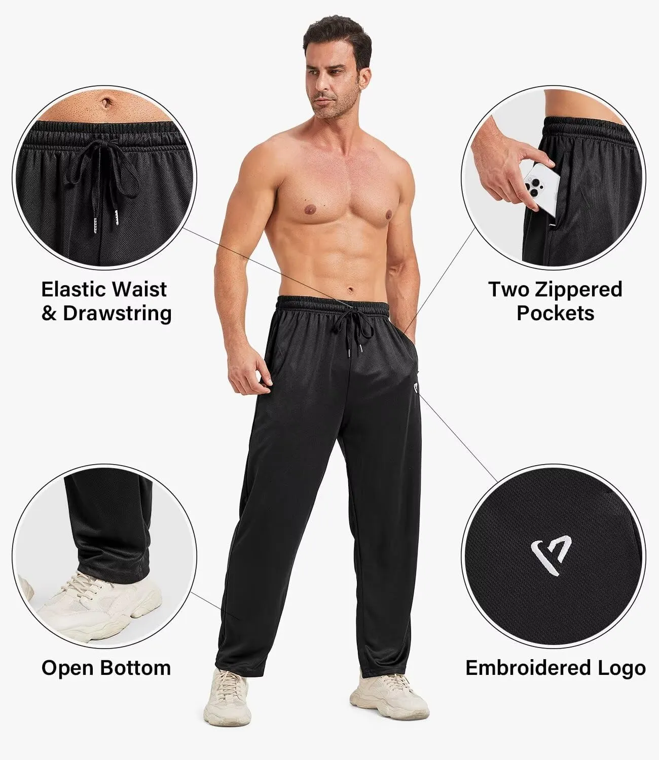 5 Pack Mens Sweatpants Open Bottom Joggers for Men with Zip Pockets Loose Fit Mesh Athletic Pants for Running,Casual