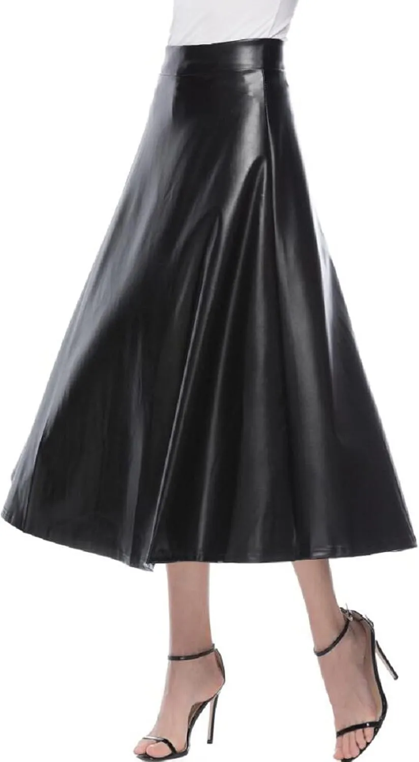 A Long Line Solid Faux Skirt Leather Waist Womens Color High Skirts Skirt Jean Patched Skirt