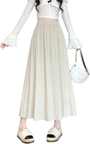 Adhdyuud Women's Casual Pleated A-Line Skirts Summer High Waist Solid Skirts
