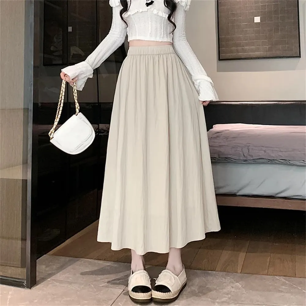 Adhdyuud Women's Casual Pleated A-Line Skirts Summer High Waist Solid Skirts