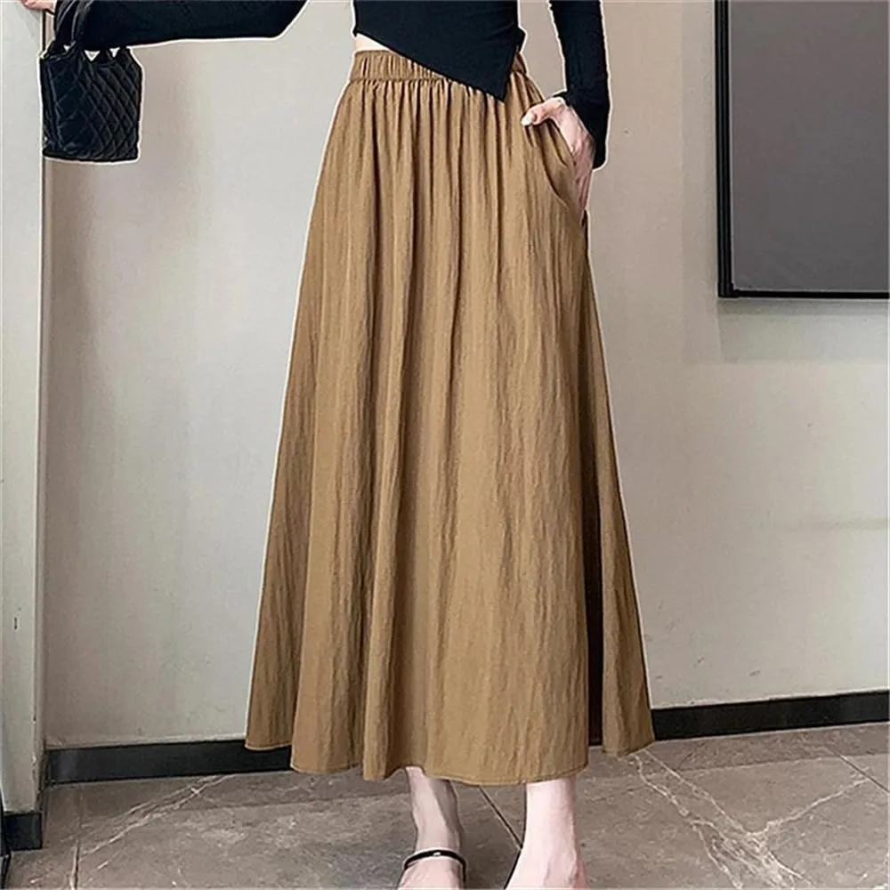 Adhdyuud Women's Casual Pleated A-Line Skirts Summer High Waist Solid Skirts