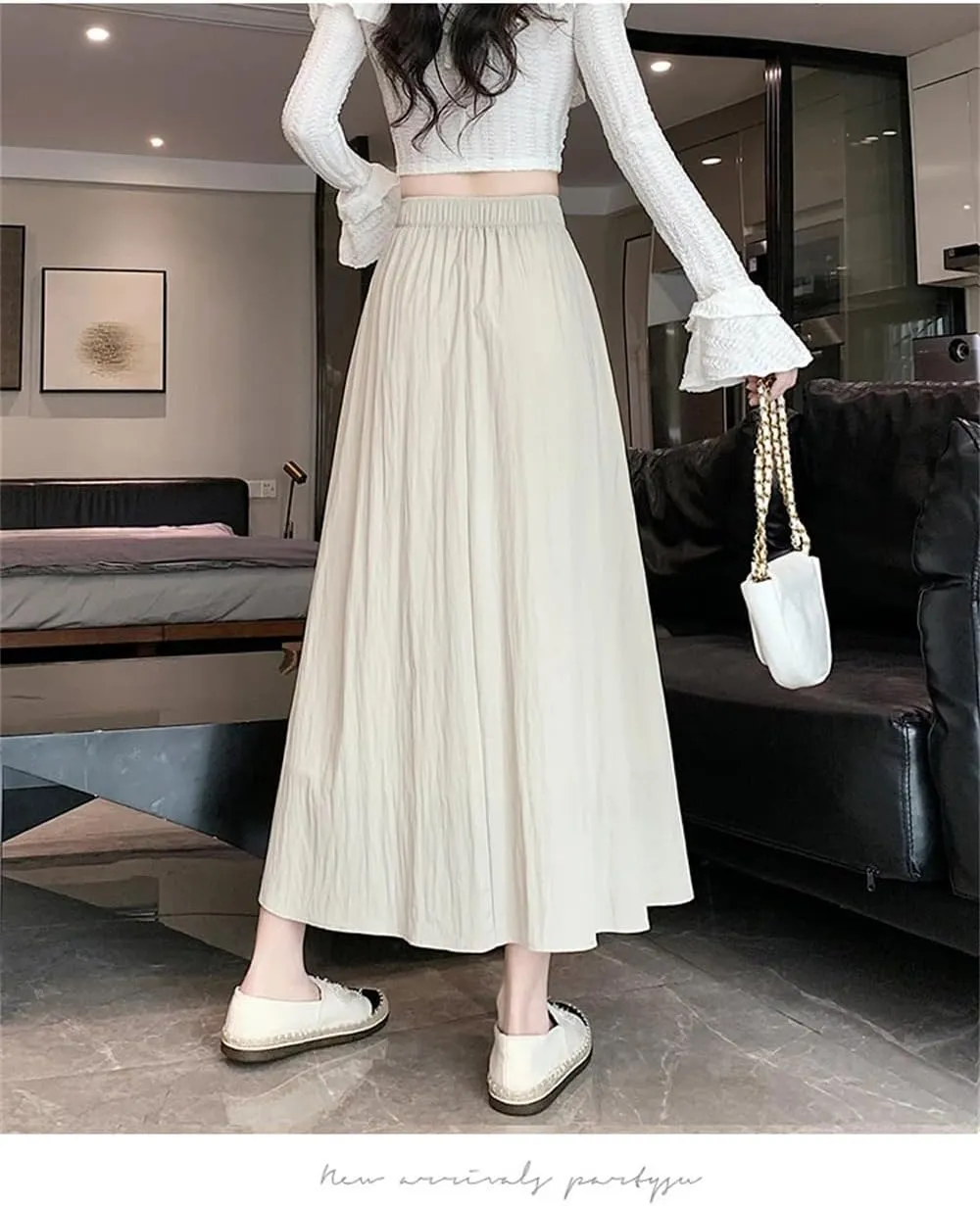Adhdyuud Women's Casual Pleated A-Line Skirts Summer High Waist Solid Skirts