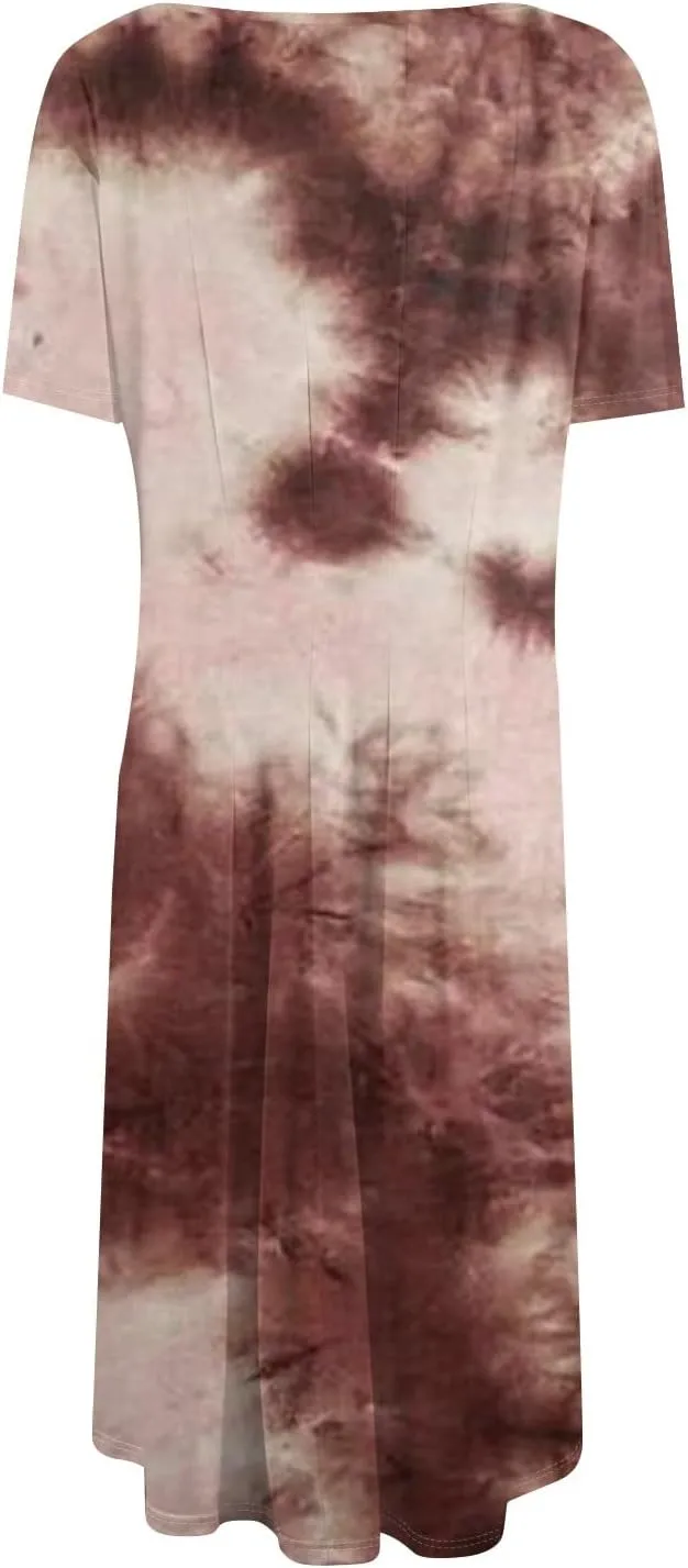 ADHOWBEW Summer Dresses for Women 2025 Vacation Cute Casual Trendy Sexy Loose Fit Beach O Neck Short Sleeve Dresses