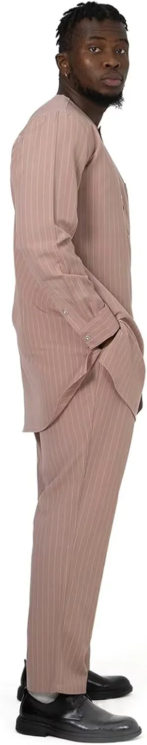 African Suit for Men Traditional Stripe Blazer and Pants 2 Piece Set Business Formal Dress Suit Party Wedding Evening