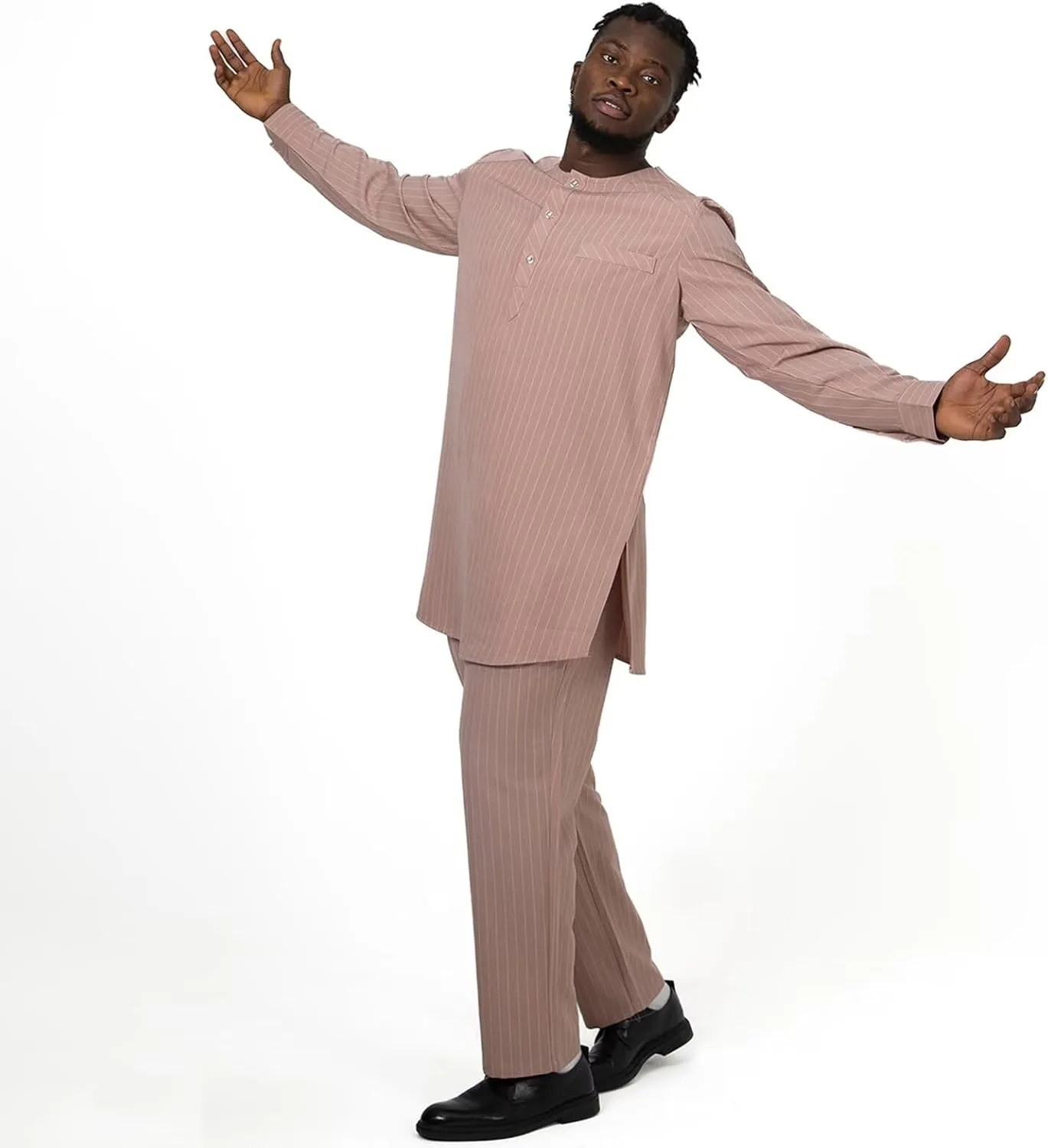 African Suit for Men Traditional Stripe Blazer and Pants 2 Piece Set Business Formal Dress Suit Party Wedding Evening