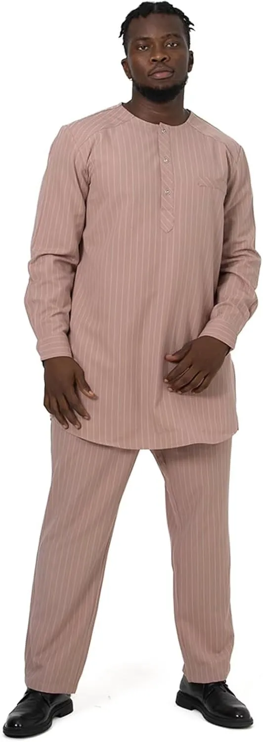 African Suit for Men Traditional Stripe Blazer and Pants 2 Piece Set Business Formal Dress Suit Party Wedding Evening