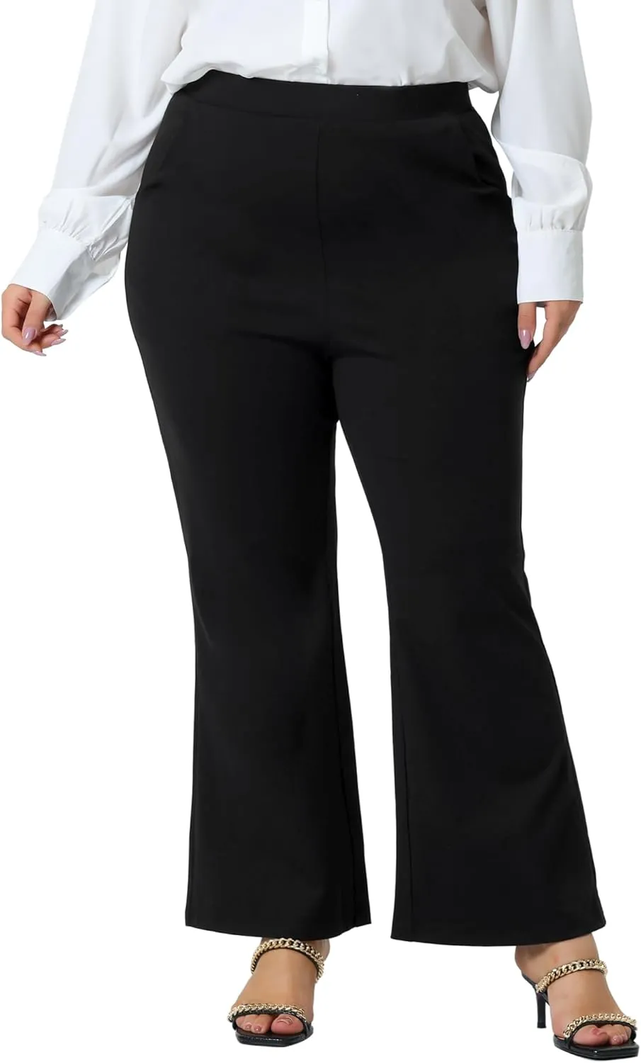 Agnes Orinda Plus Size Pants for Women Bell Bottom Flare Leg Stretchy High Waist with Pockets Long Pants