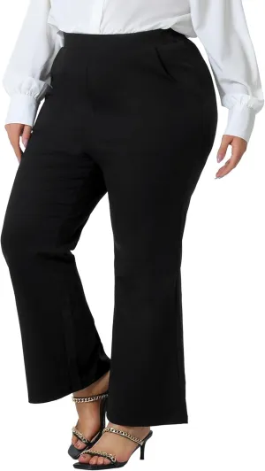 Agnes Orinda Plus Size Pants for Women Bell Bottom Flare Leg Stretchy High Waist with Pockets Long Pants