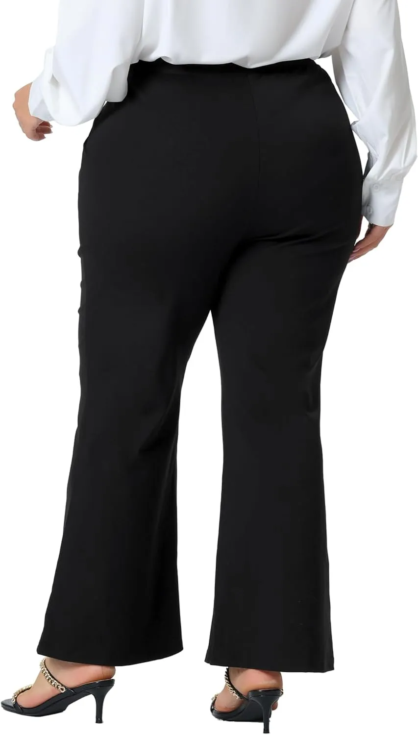 Agnes Orinda Plus Size Pants for Women Bell Bottom Flare Leg Stretchy High Waist with Pockets Long Pants