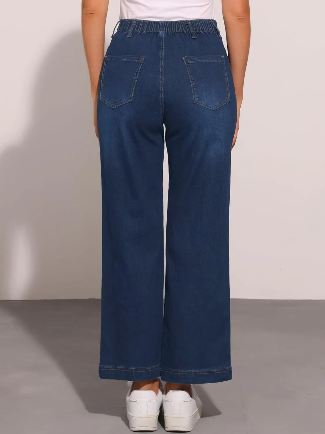 Allegra K Wide Leg Jeans for Women's High Waisted Stretchy Straight Leg Jeans Buttoned Loose Denim Pants
