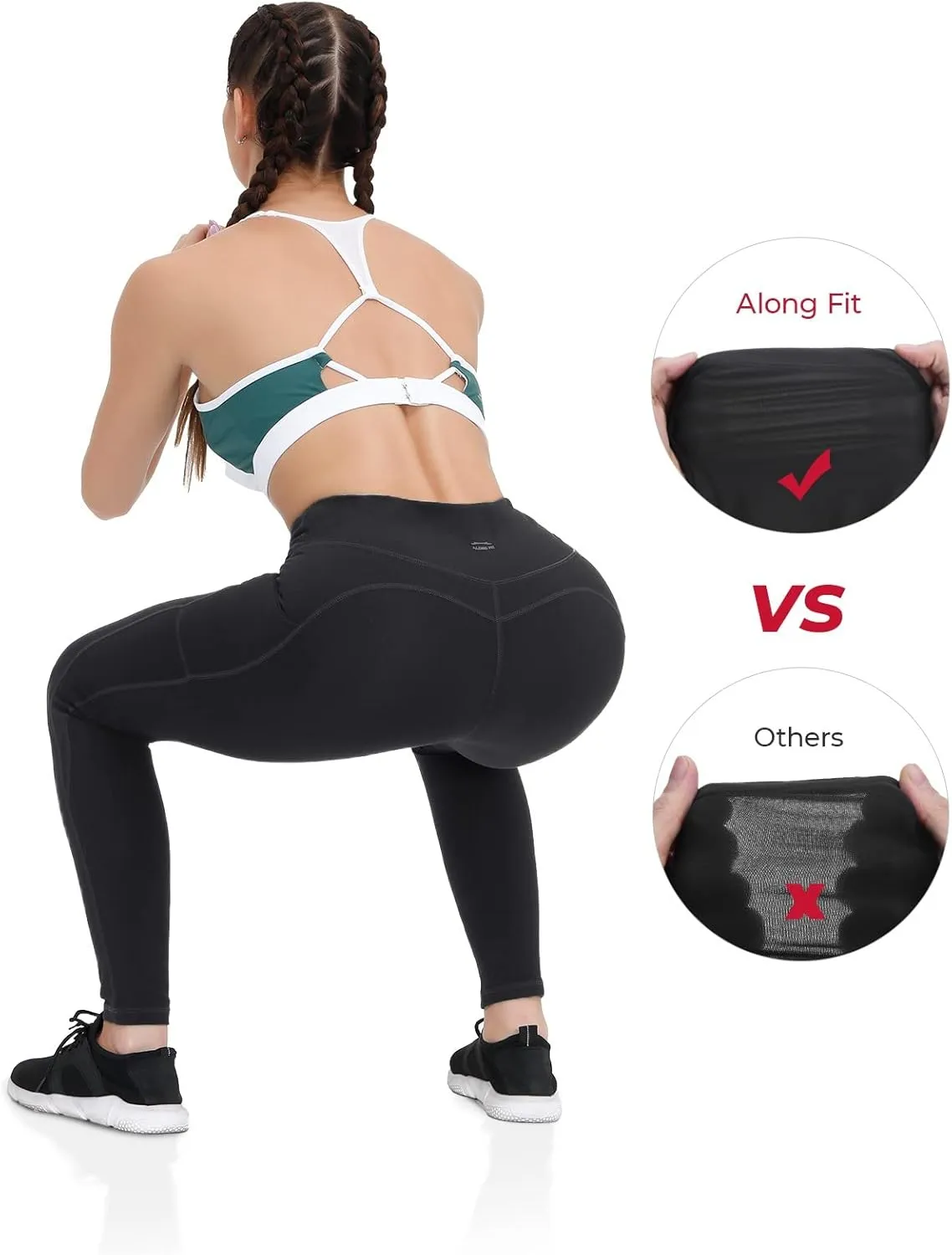 ALONG FIT Anti-Nail Leggings for Women, Non-See-Through Yoga Pants with Phone Pockets, Tummy Control Full-Length/Capri Tights