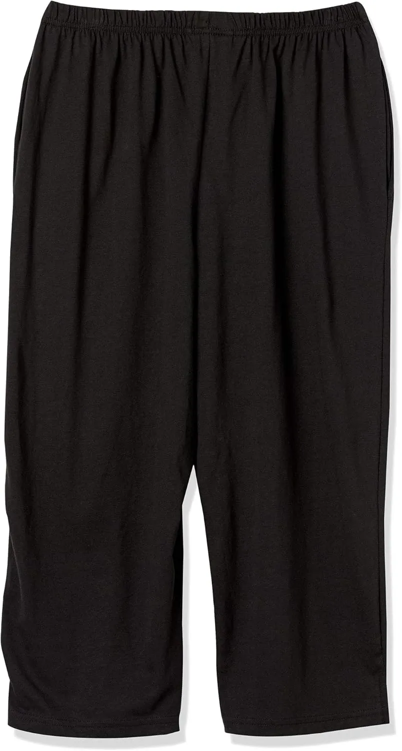 AmeriMark Womens Capri Pants - Full Elastic Waist Pedal Pushers - Ladies 100% Cotton Pull-On Cropped Pants - Side Pockets