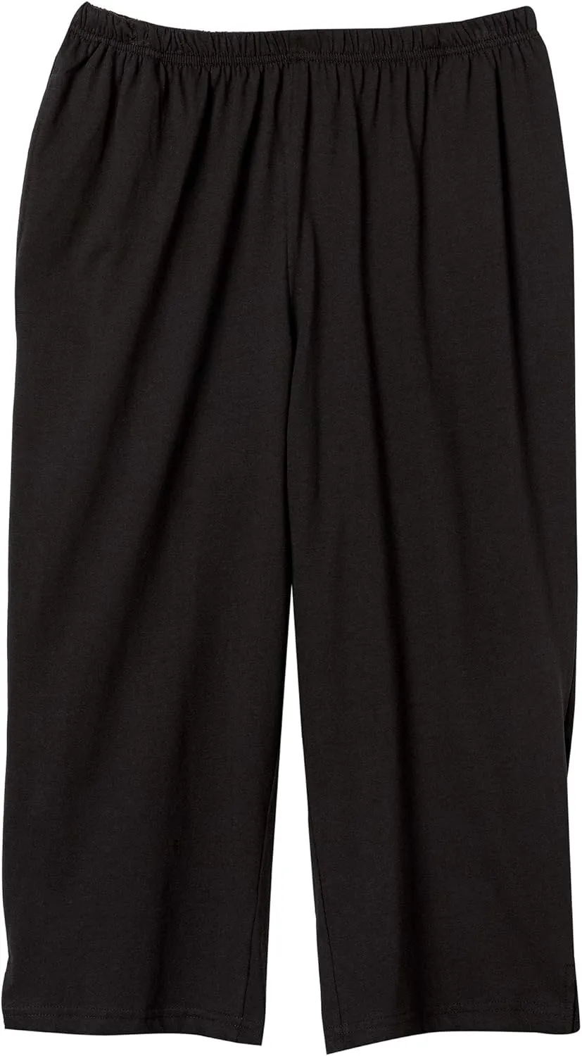 AmeriMark Womens Capri Pants - Full Elastic Waist Pedal Pushers - Ladies 100% Cotton Pull-On Cropped Pants - Side Pockets