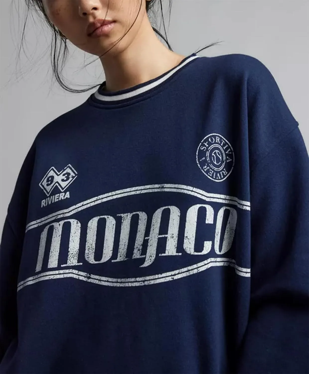 Amiblvowa Women Graphic Oversized Sweatshirt Y2K Long Sleeve Crew Neck Baggy Pullover Sweatshirt Teens Retro Aesthetic Hoodie
