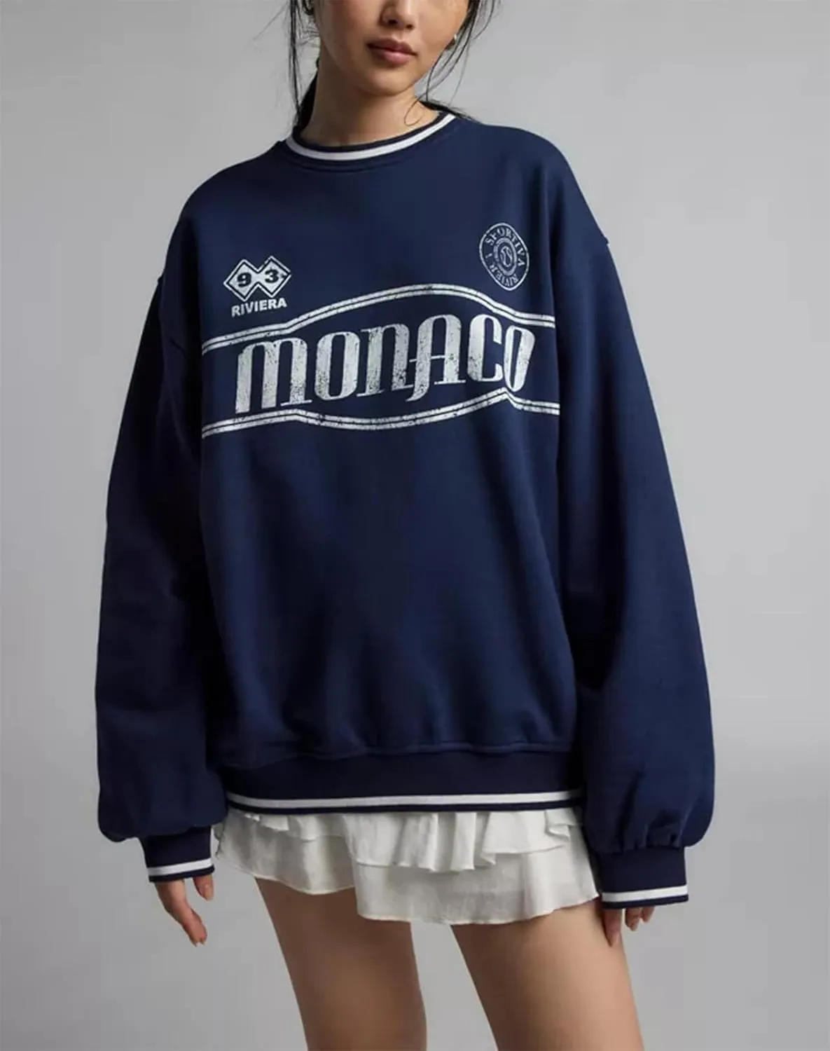 Amiblvowa Women Graphic Oversized Sweatshirt Y2K Long Sleeve Crew Neck Baggy Pullover Sweatshirt Teens Retro Aesthetic Hoodie