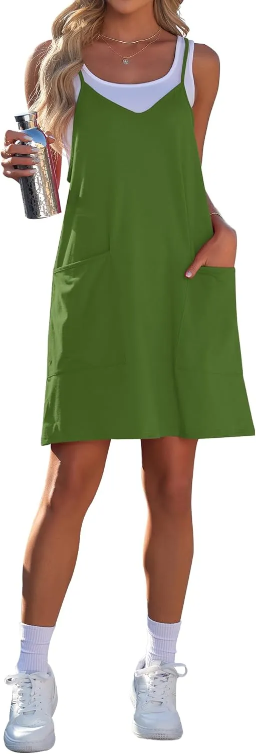 AUSELILY Womens Summer Dress 2025 Sleeveless Casual Mini Dress Spaghetti Strap Short Dresses with Pockets