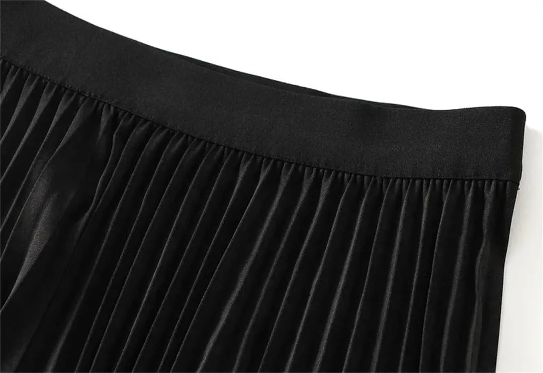 Autumn Winter Midi Skirt for Women Elegant High Waist Pleated Skirt A Line Casual Party Long Skirts