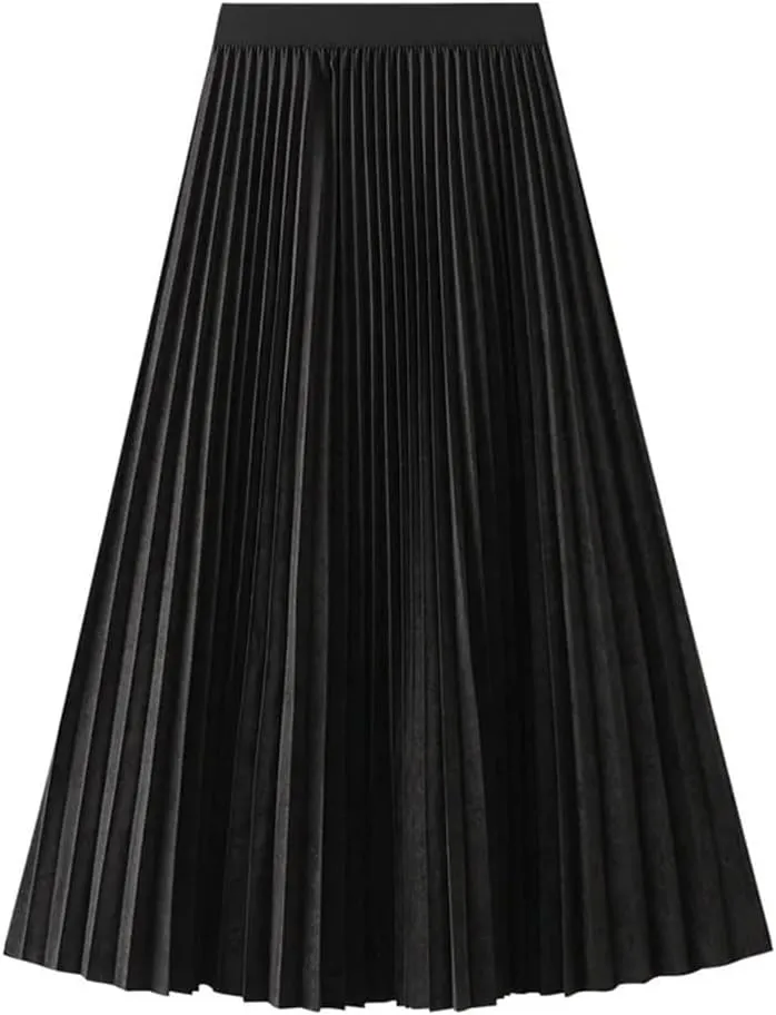 Autumn Winter Midi Skirt for Women Elegant High Waist Pleated Skirt A Line Casual Party Long Skirts