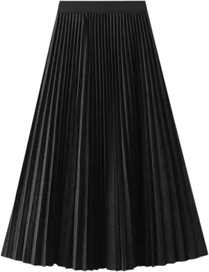Autumn Winter Midi Skirt for Women Elegant High Waist Pleated Skirt A Line Casual Party Long Skirts