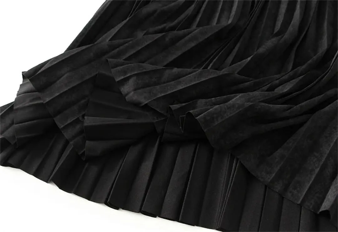 Autumn Winter Midi Skirt for Women Elegant High Waist Pleated Skirt A Line Casual Party Long Skirts
