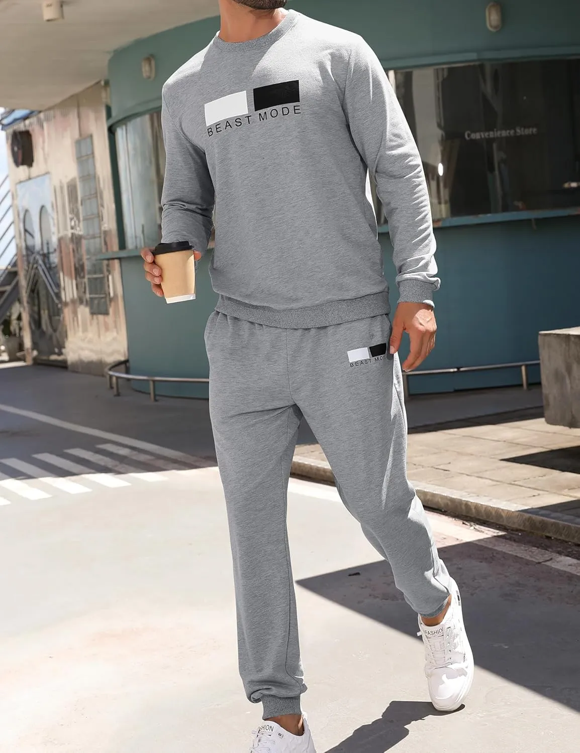 Babioboa Men's 2 Piece Outfits Long Sleeve Pullover Sweatshirt Tracksuit Jogger Sweatpants Sweatsuit Set