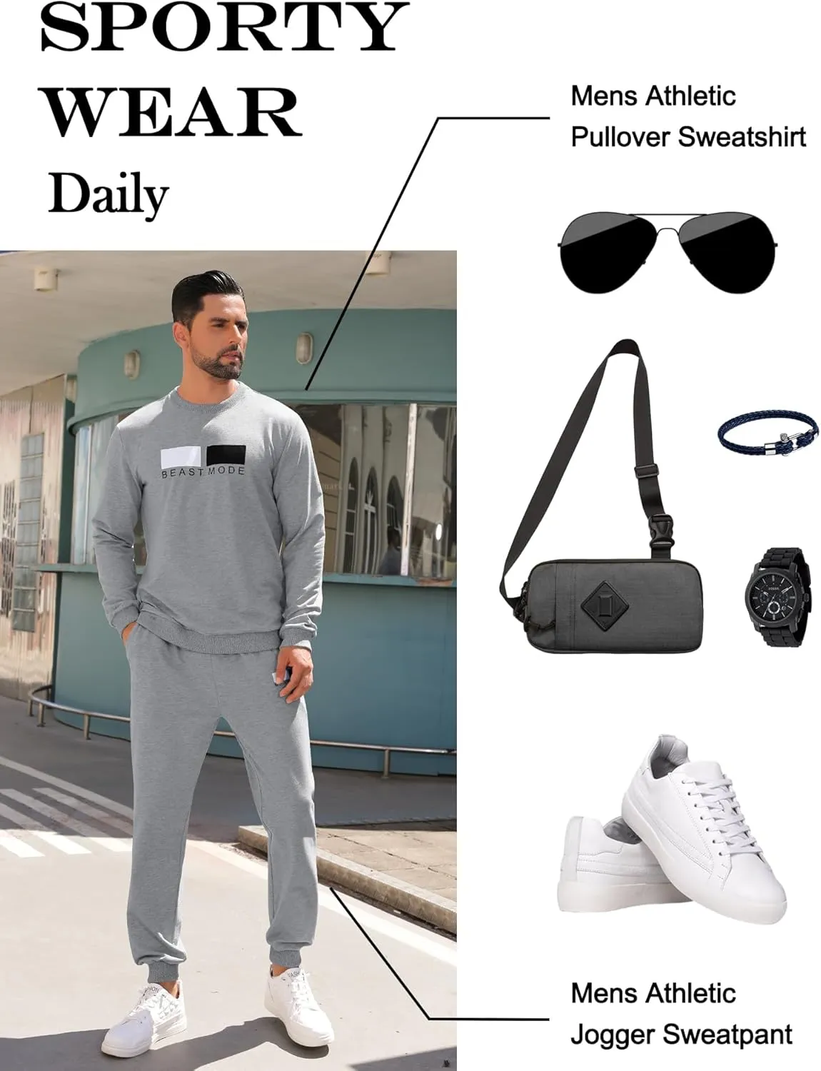 Babioboa Men's 2 Piece Outfits Long Sleeve Pullover Sweatshirt Tracksuit Jogger Sweatpants Sweatsuit Set