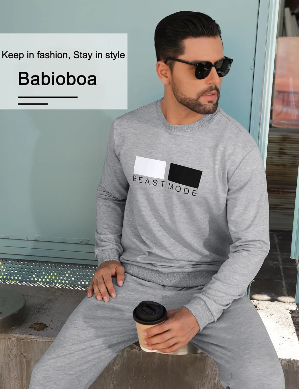 Babioboa Men's 2 Piece Outfits Long Sleeve Pullover Sweatshirt Tracksuit Jogger Sweatpants Sweatsuit Set