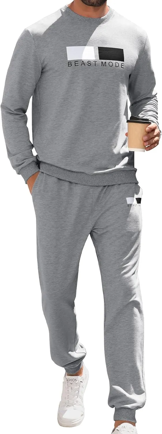 Babioboa Men's 2 Piece Outfits Long Sleeve Pullover Sweatshirt Tracksuit Jogger Sweatpants Sweatsuit Set