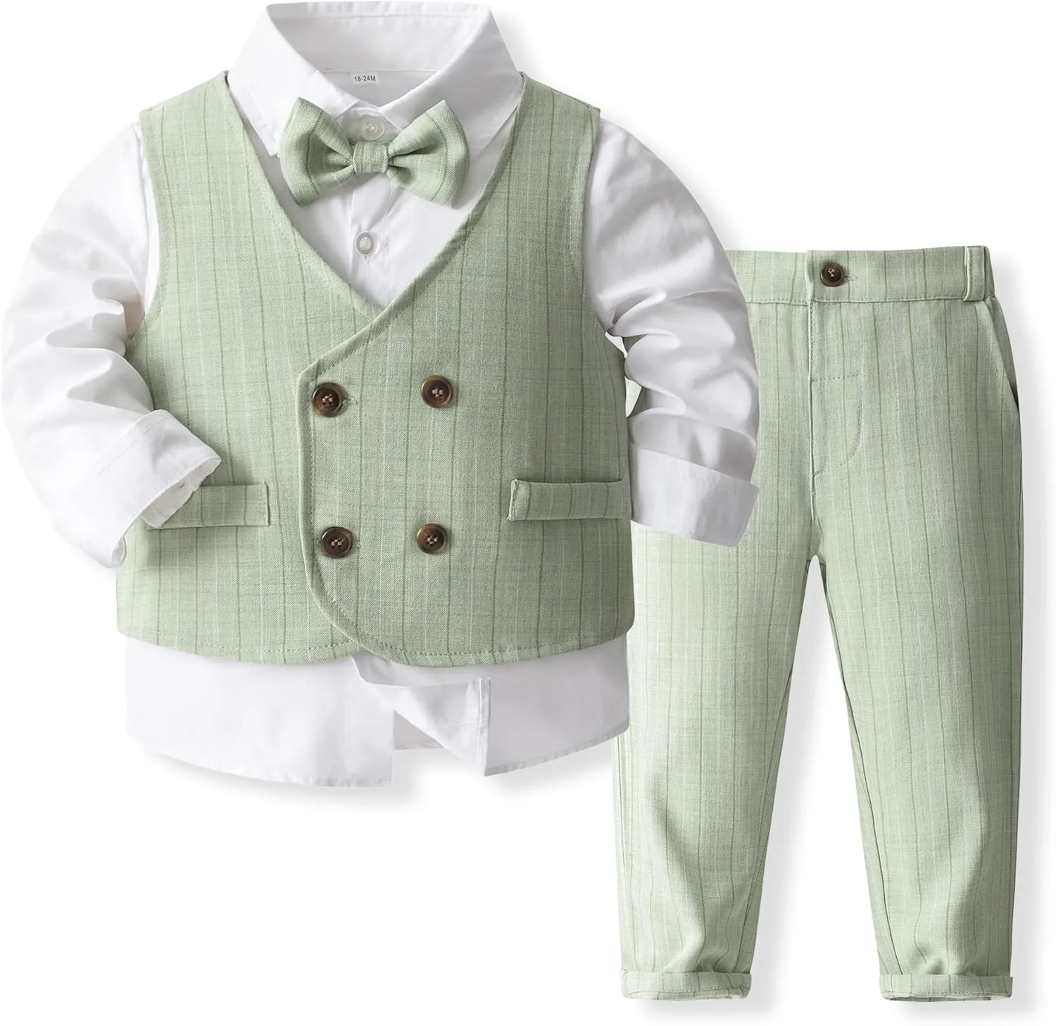 Baby Boys' 4-Piece Gentleman Suit Set with Shirt, Vest, Bowtie and Pants Outfits
