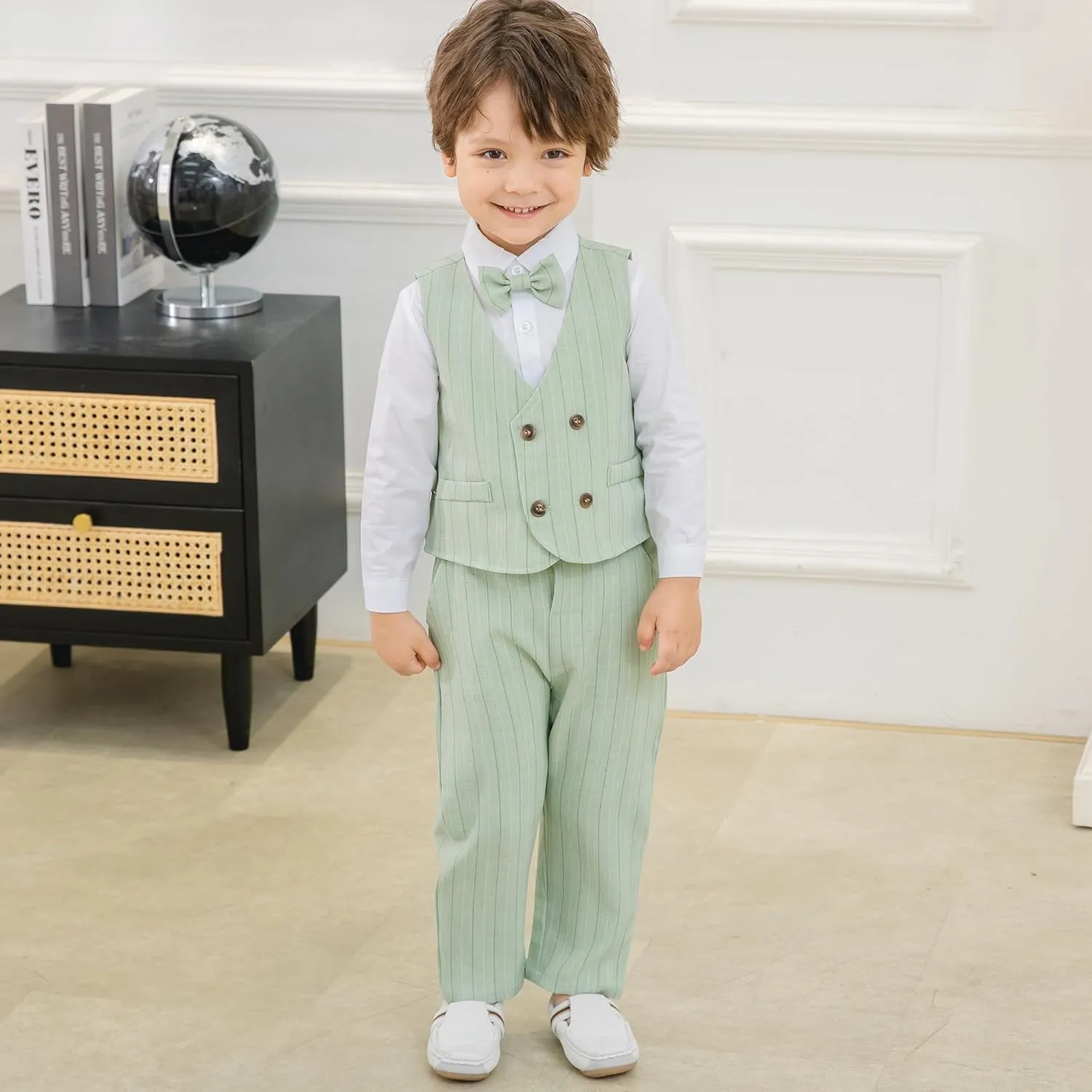 Baby Boys' 4-Piece Gentleman Suit Set with Shirt, Vest, Bowtie and Pants Outfits