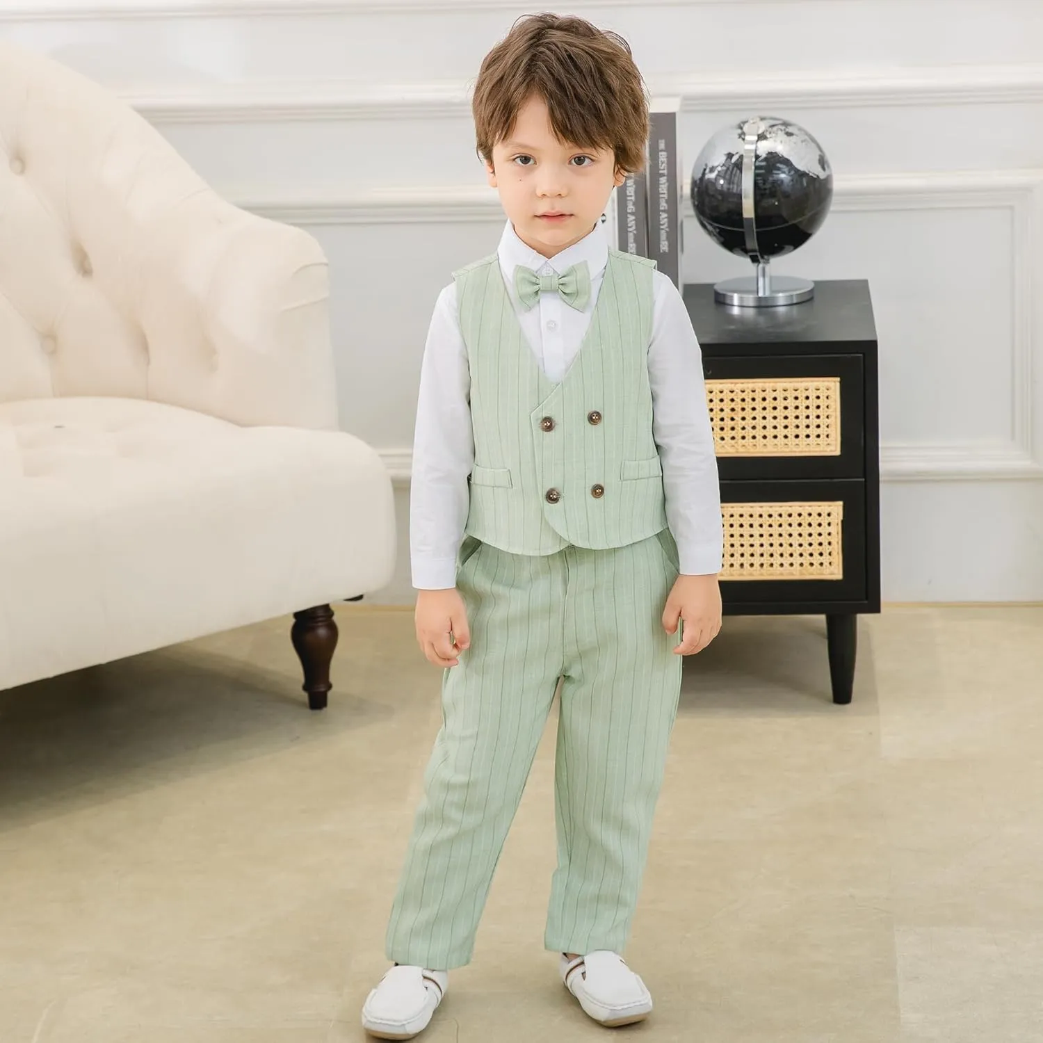 Baby Boys' 4-Piece Gentleman Suit Set with Shirt, Vest, Bowtie and Pants Outfits