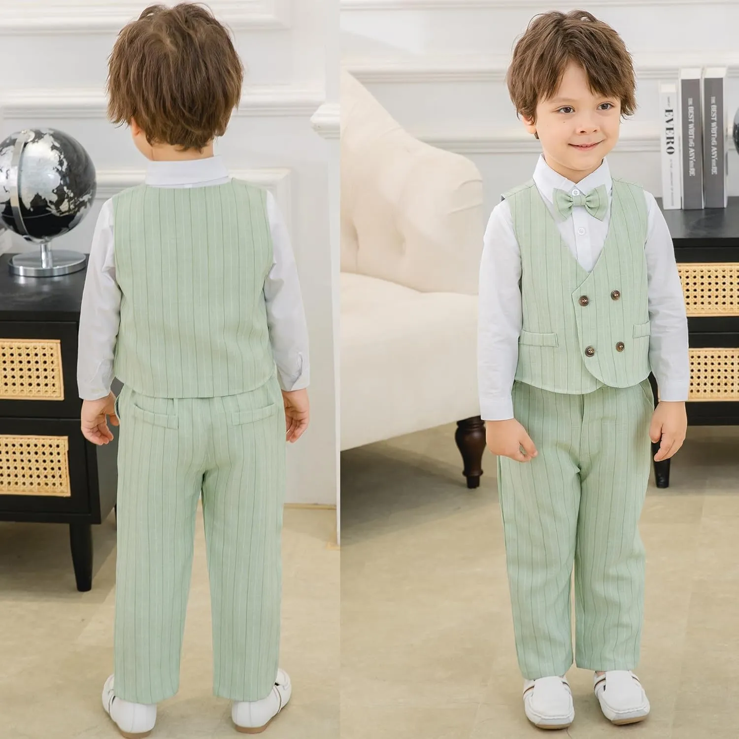 Baby Boys' 4-Piece Gentleman Suit Set with Shirt, Vest, Bowtie and Pants Outfits