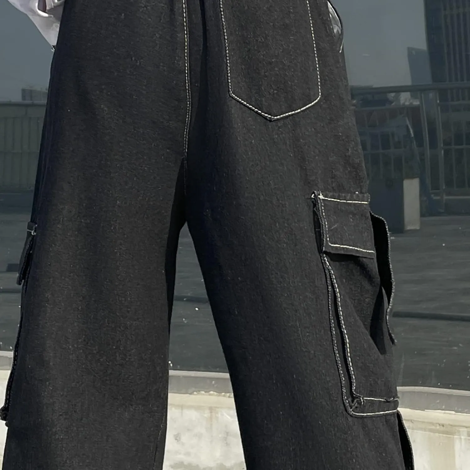 Baggy Jeans for Women High Waist Y2K Boyfriend Casual Loose Wide Leg Drawstring Cargo Pants with Pockets