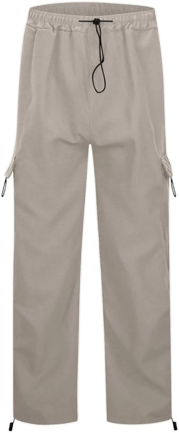 Baggy Parachute Pants for Women Elastic High Waist Lounge Cargo Pants Multiple Pockets Jogger Y2K Quick Dry Pant
