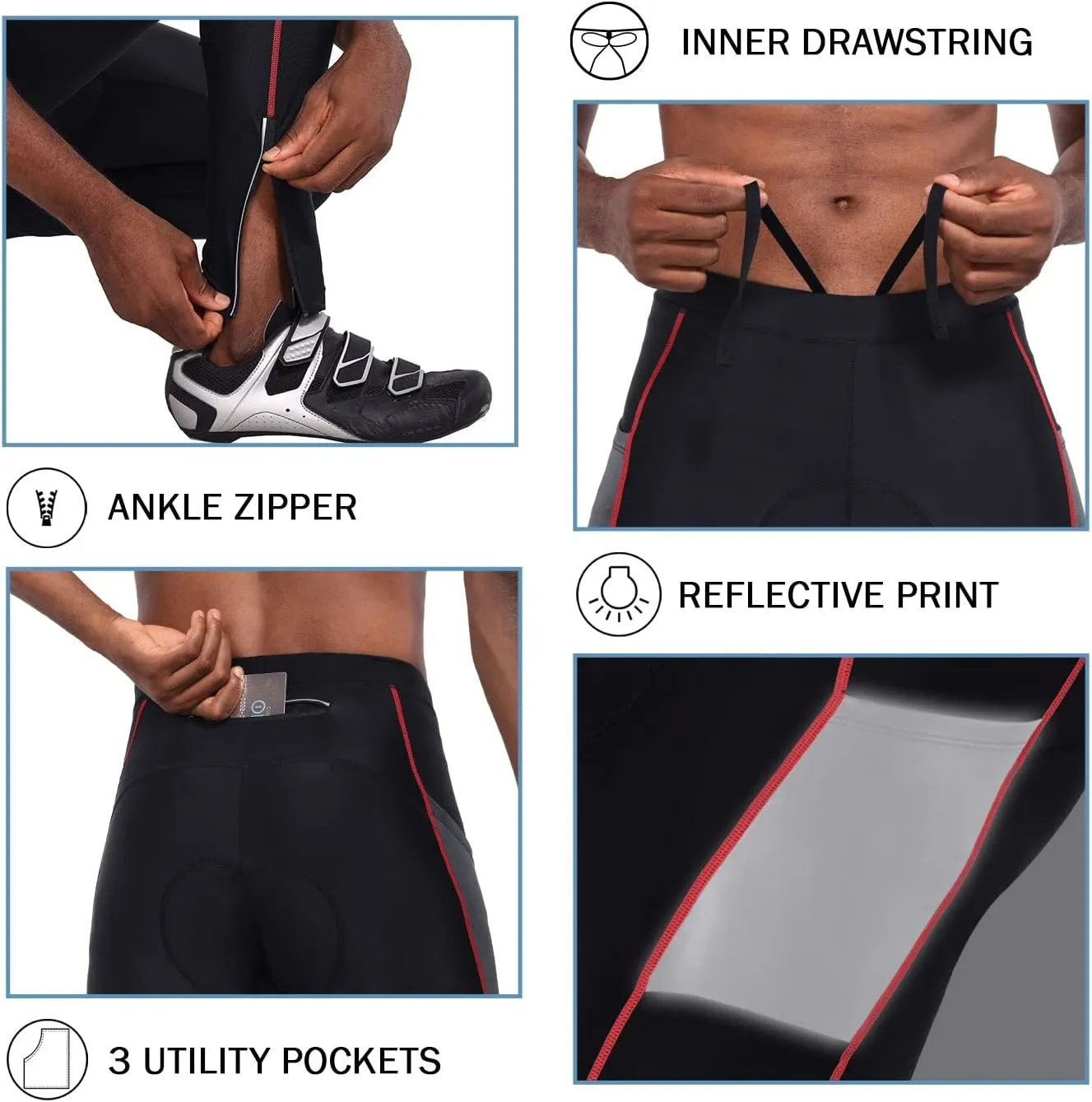 baleaf Men's Cycling Pants 4D Padded Bike Tights Bicycle Biking MTB Long Leggings Pockets UPF 50 
