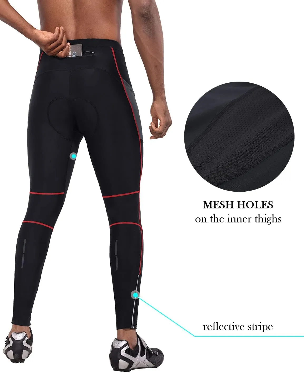baleaf Men's Cycling Pants 4D Padded Bike Tights Bicycle Biking MTB Long Leggings Pockets UPF 50 