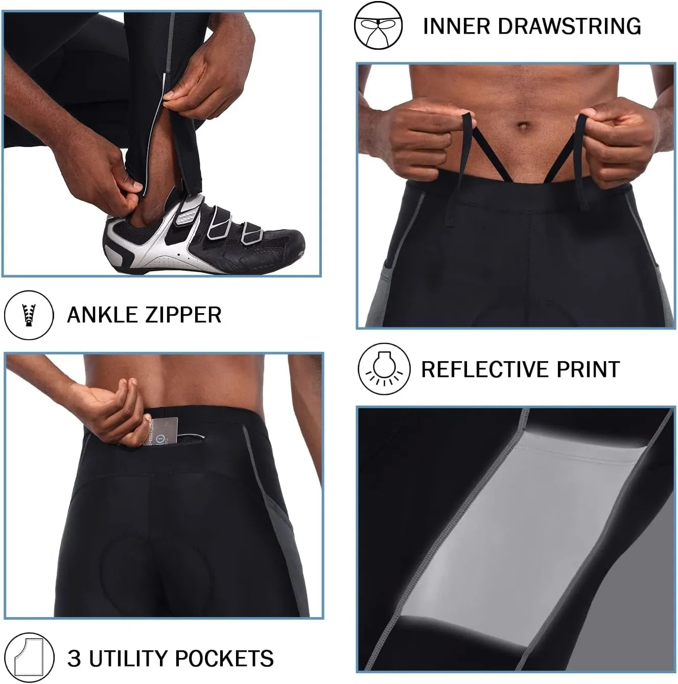 baleaf Men's Cycling Pants 4D Padded Bike Tights Bicycle Biking MTB Long Leggings Pockets UPF 50 