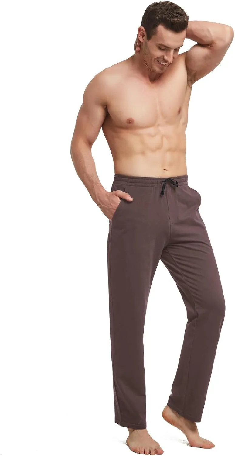 baleaf Men's Sweatpants Casual Lounge Cotton Pajama Yoga Pants Open Bottom Straight Leg Male Sweat Pants with Pockets
