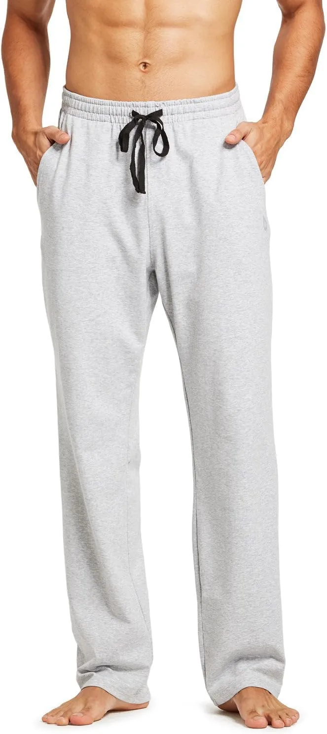 baleaf Men's Sweatpants Casual Lounge Cotton Pajama Yoga Pants Open Bottom Straight Leg Male Sweat Pants with Pockets